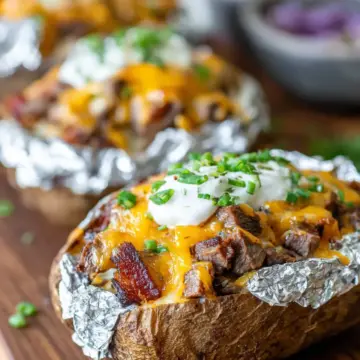 Loaded Steak Stuffed Baked Potatoes