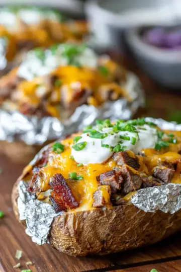 Loaded Steak Stuffed Baked Potatoes