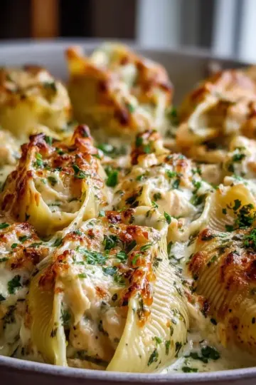 Garlic Butter Chicken Alfredo Stuffed Shells Recipe