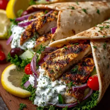 Greek Chicken Wraps with Lemon Garlic Yogurt Sauce