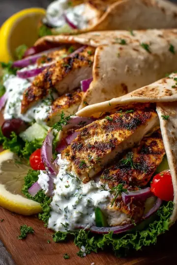 Greek Chicken Wraps with Lemon Garlic Yogurt Sauce