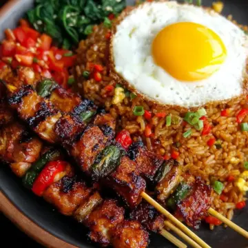 Indonesian Fried Rice with Grilled Skewers