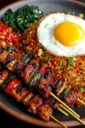 Indonesian Fried Rice with Grilled Skewers