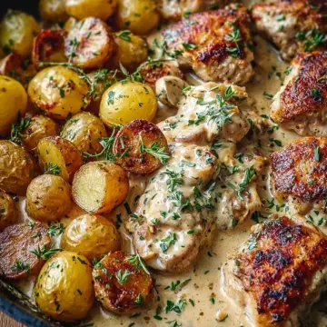 One-Pan Creamy Chicken and Roasted Potatoes Recipe