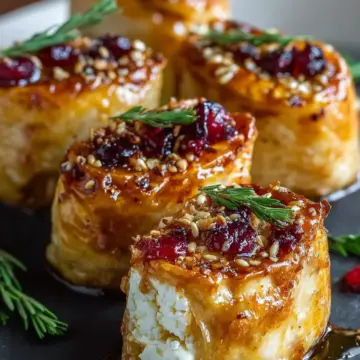 Golden Baked Feta Rolls with Cranberry Honey Glaze