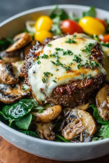 Keto Mushroom Swiss Burger Bowl Recipe